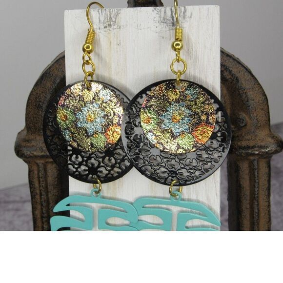 Blue Palm Leaves with Ornate Floral Discs - Picture 4 of 5